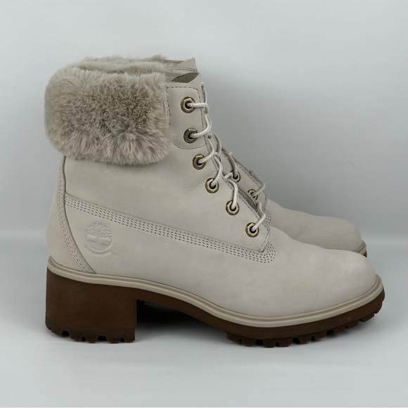 Timberland Kinsley 6” Waterproof Boot Faux Fur Lug White Nubuck Womens 9.5 - Picture 3 of 12